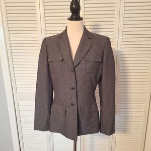 Tahari Arthur Levine fitted gray belted blazer jacket sz 6 *AH1